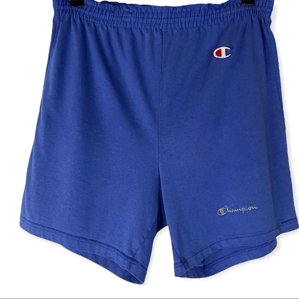 Vintage Y2K Champion Spell Out Cotton Shorts Blue‎